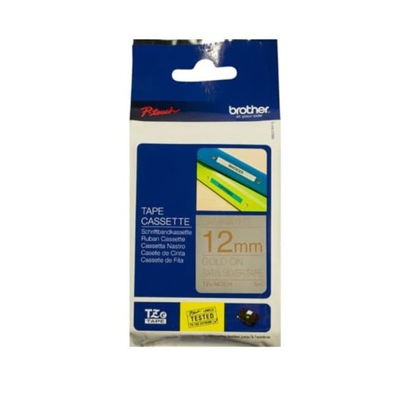 BROTHER - 12MM GOLD ON SATIN SILVER 5 METER (Fancy Label) [TZE-MQ934]